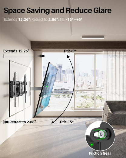 USX MOUNT Full Motion TV Wall Mount for 42"-84" TVs, Swivel and Tilt TV Mount, Wall Mount TV Bracket with Articulating 6 Arms, Max VESA 600x400mm, 120 lbs, 16" Wood Studs with Wall Drilling Template
