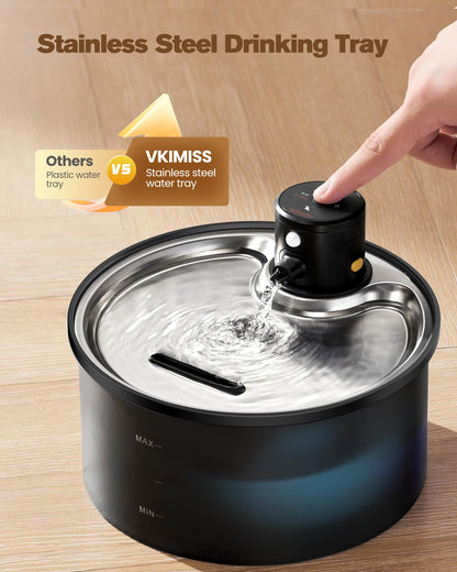 VKIMISS Wireless Cat Water Fountain: 108oz/3.2L Automatic Pet Water Dispenser - Battery Operated, Motion Sensor, Suitable for Multiple Cats and Dogs