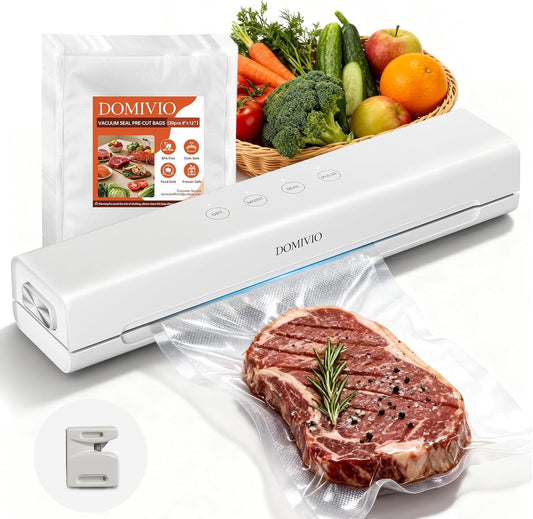 🚨𝗣𝗥𝗜𝗖𝗜𝗡𝗚 𝗘𝗥𝗥𝗢𝗥🚨 DOMIVIO Vacuum Sealer Machine with Cutter for Food Storage, Includes 20 BPA-free Bags, Dry/Moist Modes, Compact Design, Food Sealer for Meal Prep and Sous Vide
