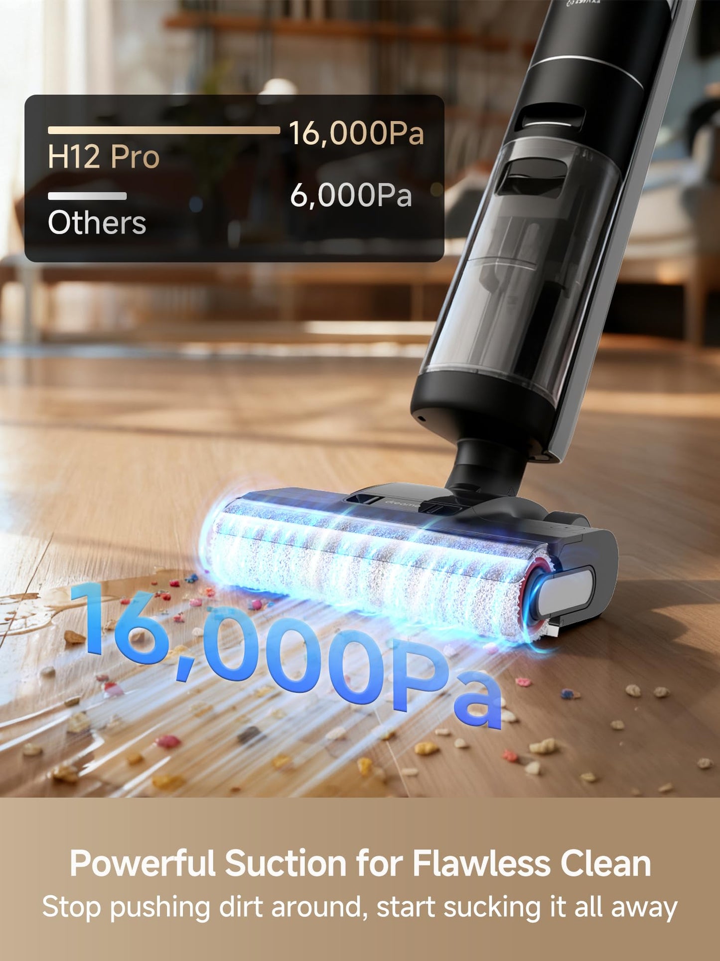 DREAME H12 Pro Wet Dry Vacuum Cleaner, Smart Floor Cleaner Cordless Vacuum and Mop for Hard Floors, One-Step Edge to Edge Cleaning with Hot Air Drying