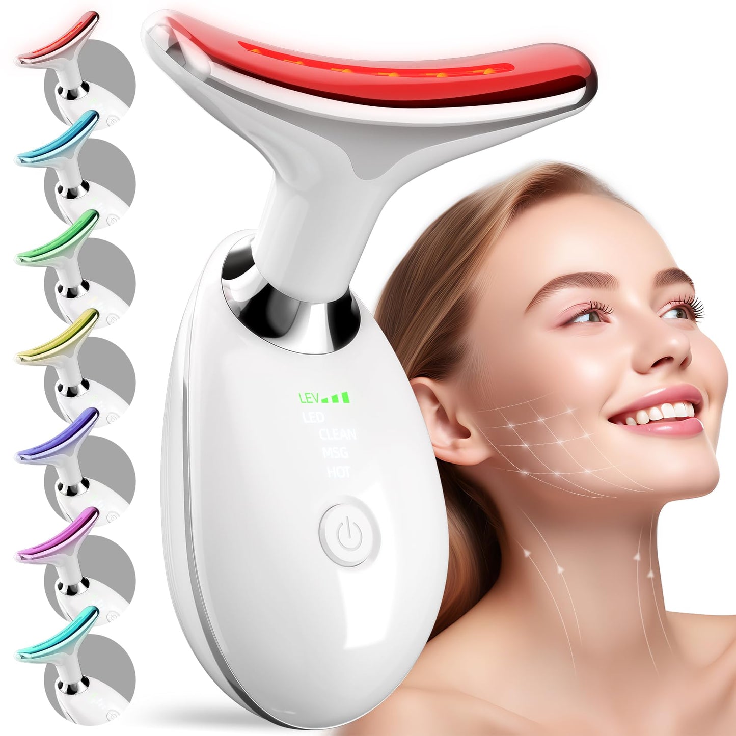 Red Light Therapy Device for Face and Neck Facial Massager, 7 Color Skin Lifting & Firming Face Massager tool, Face Sculpting Tool for Skin Care with Vibration