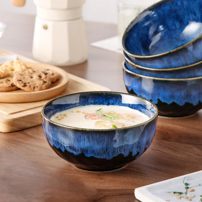 vancasso Starry 24oz Bowls for Soup, Ceramic Soup Bowls Set of 4, Blue Cereal Bowls Set, Salad Bowls Set of 4, Pasta Oatmeal Bowls, Lead-Free, Dishwasher & Microwave Oven Safe, Blue