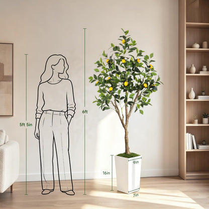PHYTREE 6FT Artificial Lemon Tree with White Tall Planter & Fruits
