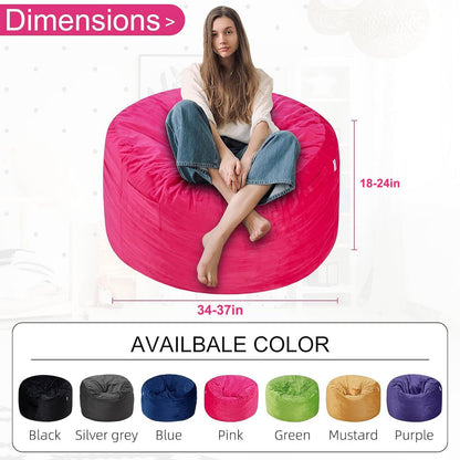 HABUTWAY 3FT Bean Bag Chair, Bean Bag Chair Adult with Velvet Cover,Beanbag Chair with Filler，Giant Bean Bag Chairs for Dorm Room, Living Room, Pink
