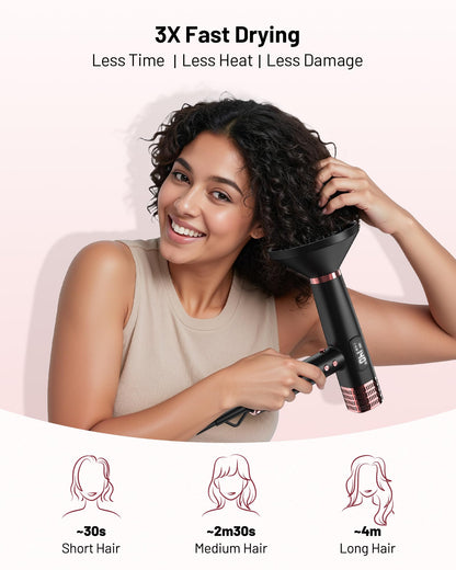 Dual Voltage Travel Hair Dryer with Diffuser - Professional High-Speed Ionic Blow Dryer for Women, Dark, HD-3222