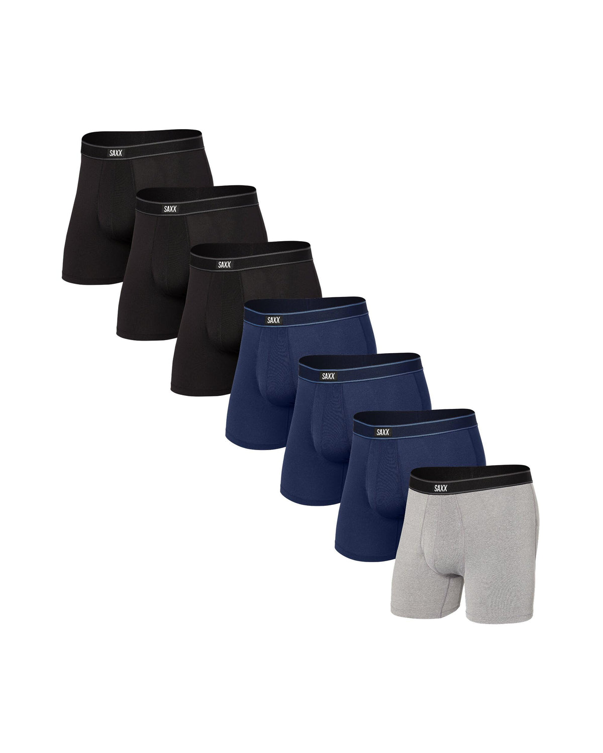 SAXX Underwear Co. Men's Daytripper Comfort Stretch Boxer Brief Fly 7-Pack, Black/Grey/Navy, Medium