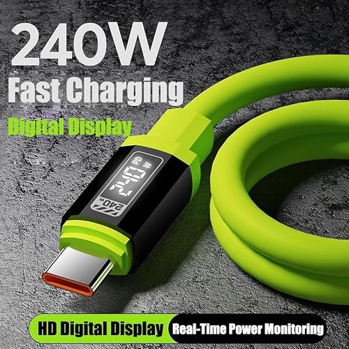 USB C Cable, 240W 4.92FT 6A Fast Charging USB C Charger Cable with LED Display, Zinc Alloy Silicone USB C to USB C Cable for iPhone 16/Pro/Plus/Pro Max, MacBook, iPad Pro, Galaxy S24/S23