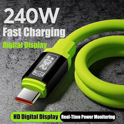USB C Cable, 240W 4.92FT 6A Fast Charging USB C Charger Cable with LED Display, Zinc Alloy Silicone USB C to USB C Cable for iPhone 16/Pro/Plus/Pro Max, MacBook, iPad Pro, Galaxy S24/S23