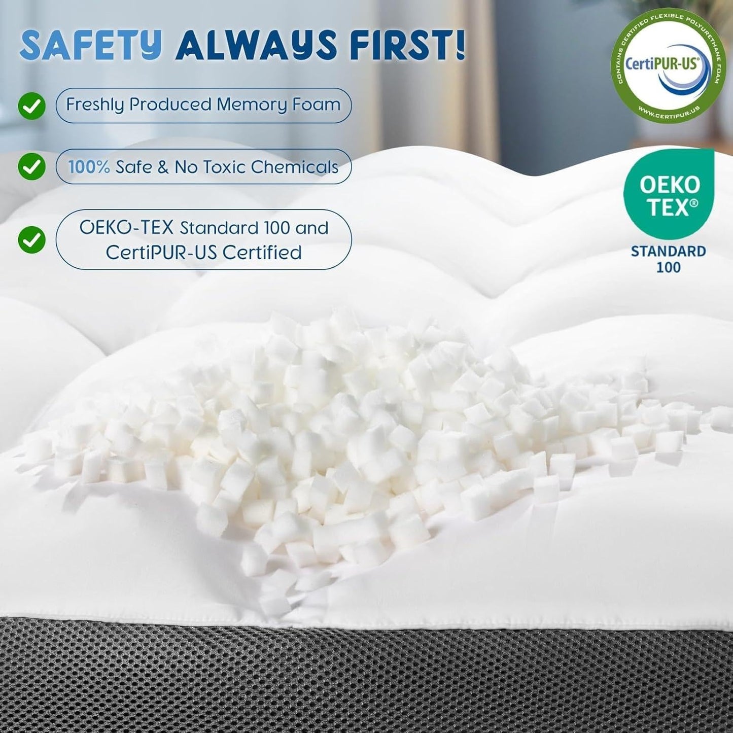 Premium Memory Foam Mattress Topper Queen Size,Plush Mattress Pad with Breathable Air Mesh Sides,Extra Thick Soft Mattress Cover with 8-21''Inch Deep Pocket (60x80 Inches)