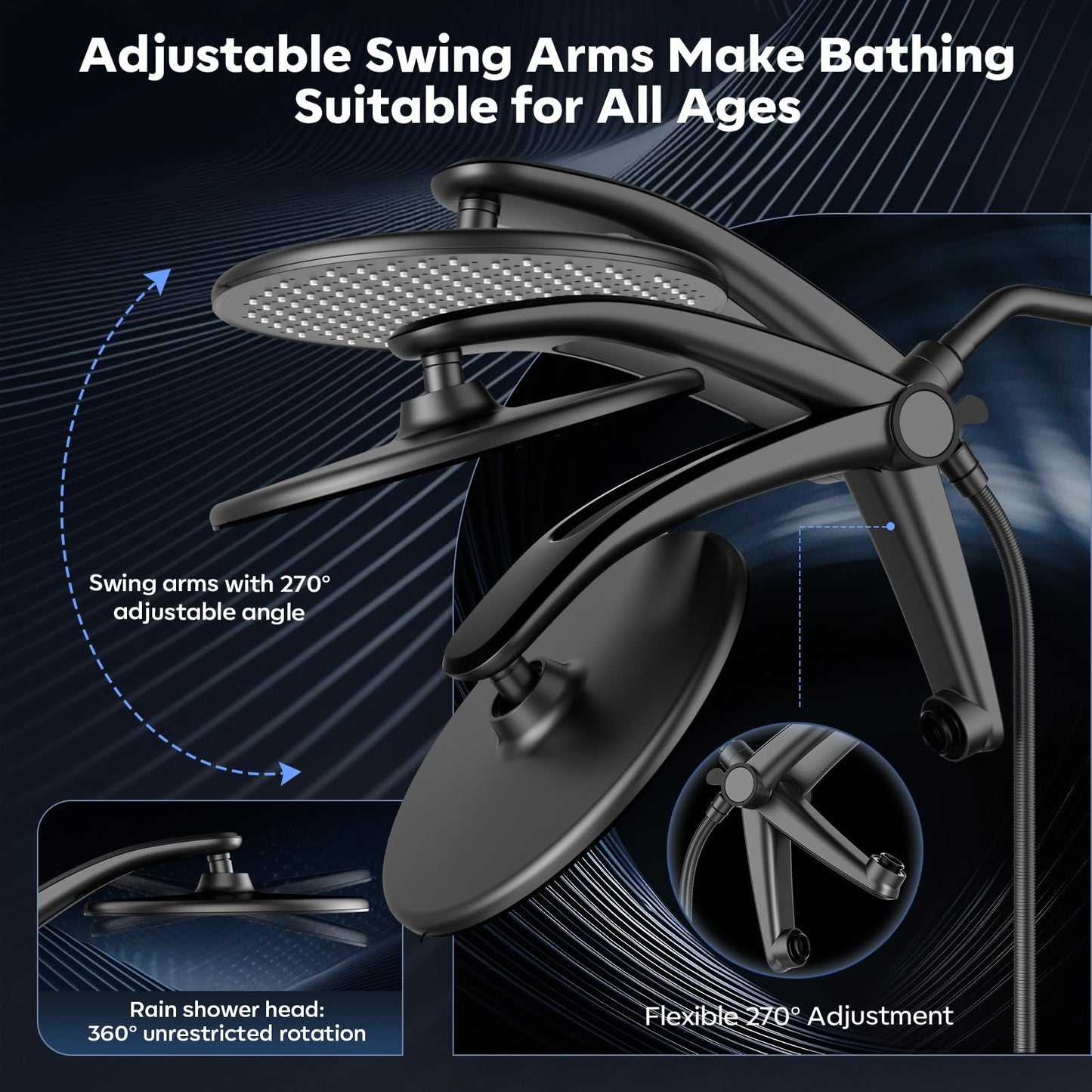 Rain Shower Head with Handheld,Dual Shower Head with Hose,Detachable 10" High Pressure Shower Head Combo with 9 Settings Shower Spray Built-in Magnetic Docking & Power Wash Mode (Black)