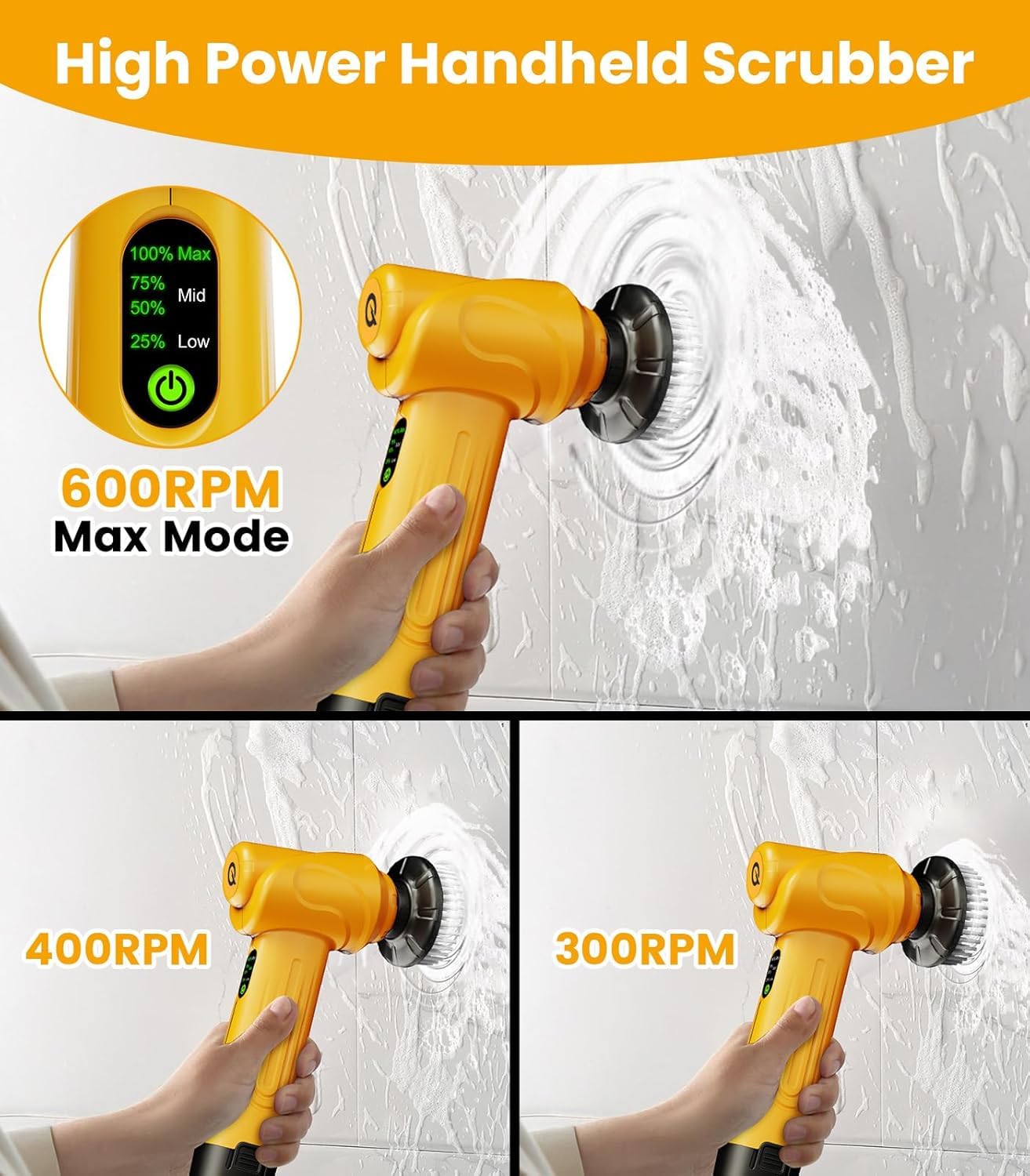 Qimedo Handheld Electric Spin Scrubber Q4 with 2 Removeable Batteries