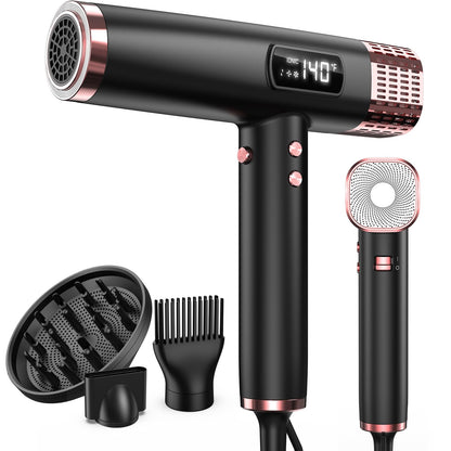 Dual Voltage Travel Hair Dryer with Diffuser - Professional High-Speed Ionic Blow Dryer for Women, Dark, HD-3222