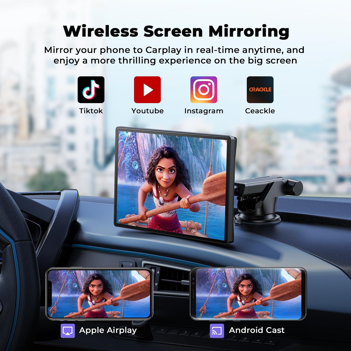 Volam 9'' Apple Carplay Screen for Car, Compatible with Apple Carplay & Android Auto, Portable Carplay Screen with Backup Camera, Mirror Link,Bluetooth, GPS Navigation,Voice Assistant