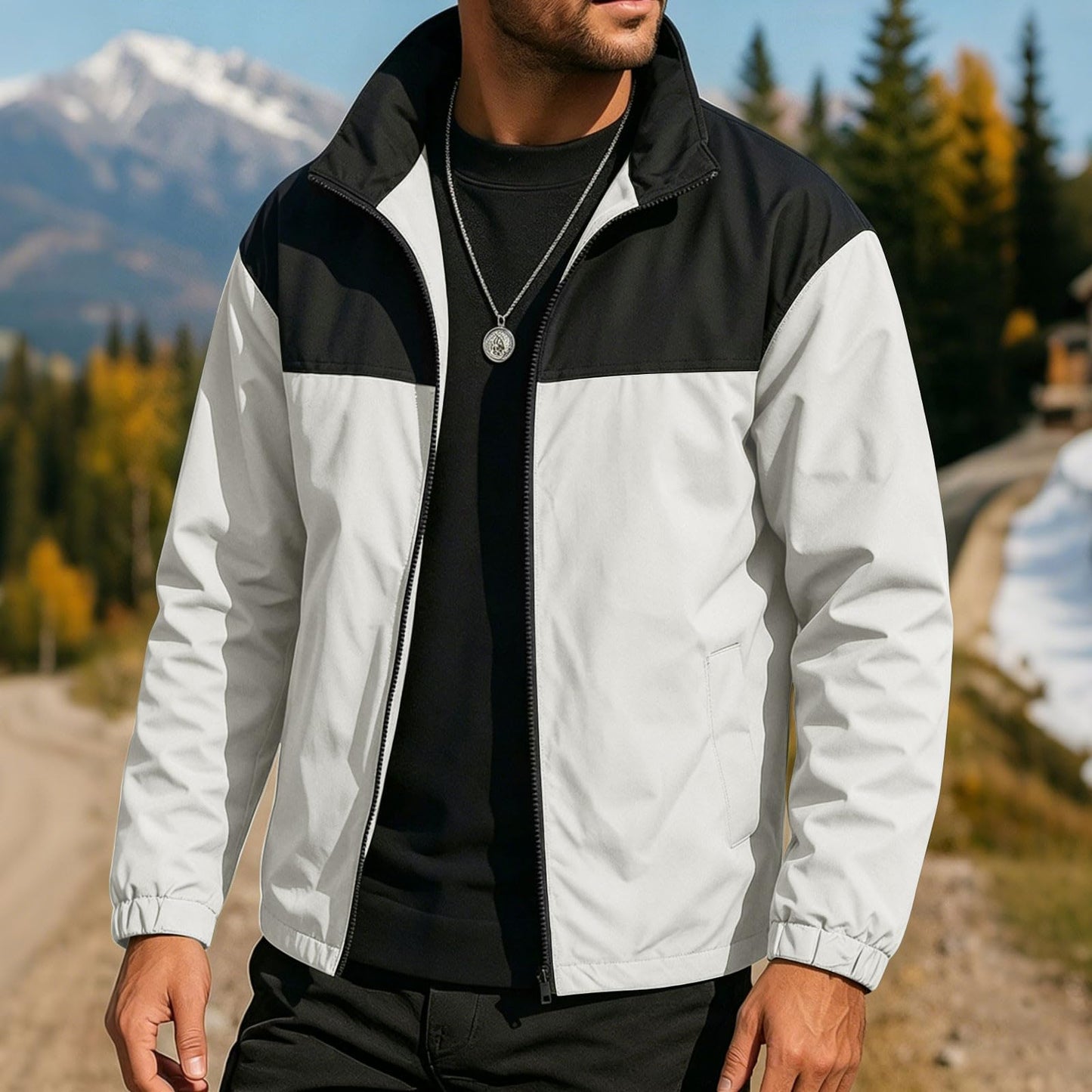 Rain Jacket Men Lightweight Waterproof Windbreaker Full Zipper Raincoats for Outdoor Travel Cycling Running Hiking White Medium