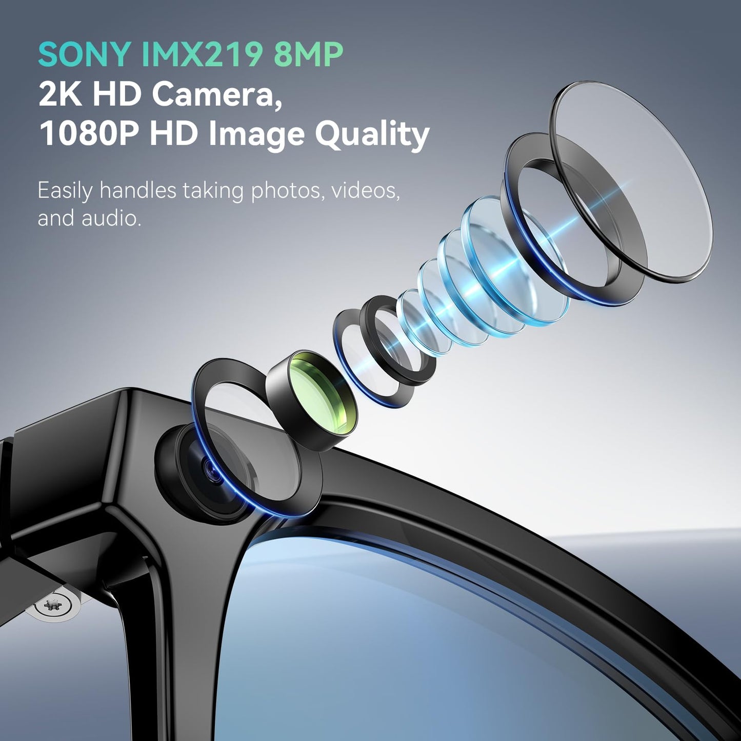 2026 Smart Glasses with Camera, 8mp Resolution Supporting 4K Video Recording, Photo/Video/Audio Recording, 410mah Battery, and Includes Ai Assistant, Ai Translation, and Bluetooth Calling.