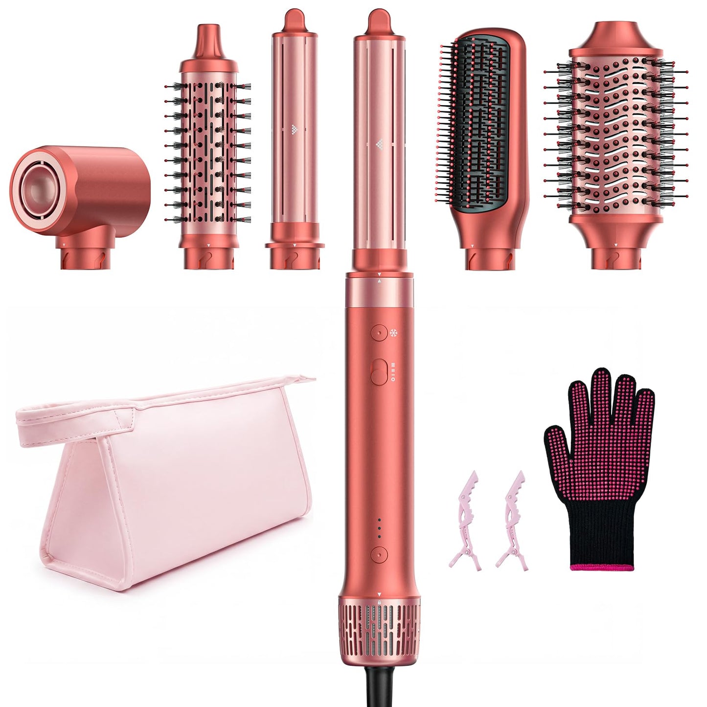 HITTIONA Hot Air Styler & Hair Dryer Brush Kit, 1500W No Heat Damage Frizz-Free Hair Styler for Curl, Wavy, Volumizer, Straighten, Fast Drying, Negative Ionic Blow Dryer Brush with Travel Bag