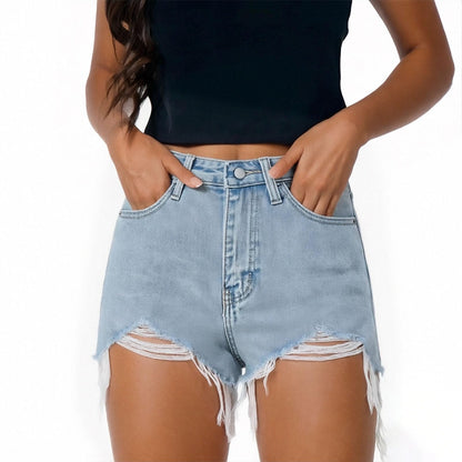 Women's Ripped High Waisted Distressed Denim Shorts Fashion Frayed Raw Hem Casual Summer Jeans Shorts