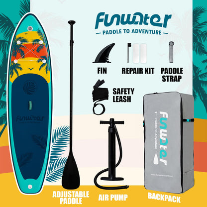 FunWater Inflatable Paddle Board 10'6"/11' Stand Up Paddle Boards with Premium Accessories, SUP Paddleboard for Adults & Youth of All Skill Levels (Emerald Breeze)