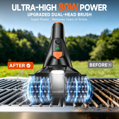iFunSky Electric Grill Brush, Ultra-High 80W Power Dual-Head Cordless Rechargeable Grill Cleaner with 2.5H Fast Charge, Heat-Resistant, Waterproof, Anti-Splatter, BBQ Grill Brush, Black