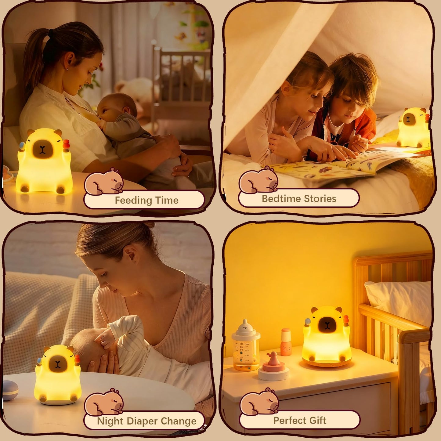 Capybara Night Light Lamp for Kids, Cute Silicone Touch Night Lamp Dimmable LED Nightlight with Timer, Rechargeable Bedside Toddler Light for Bedroom Nursery Decor, Gifts for Baby Boys Girls