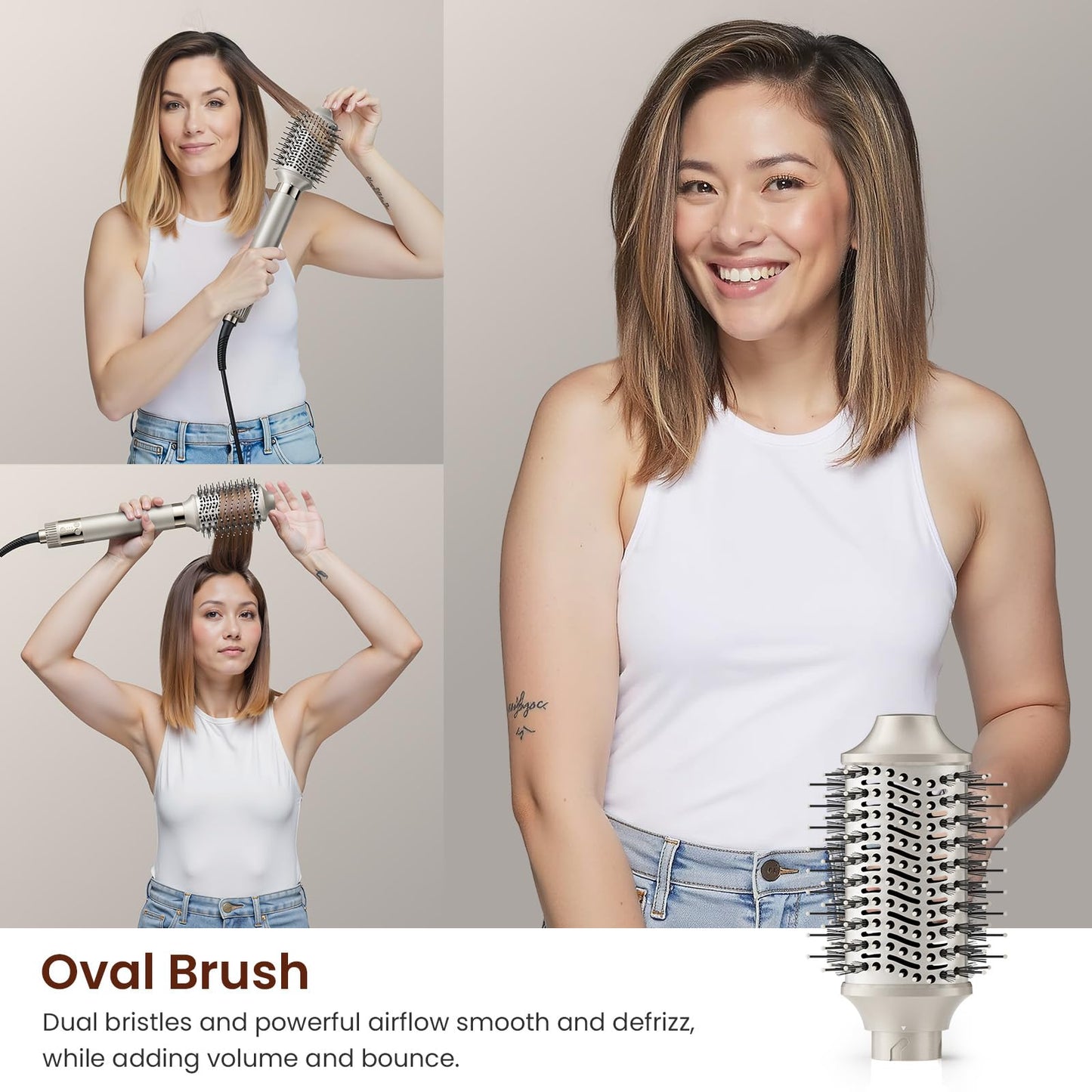 MESCOMB Hot Air Styler & Hair Dryer Brush, High Speed Air Styler for Drying, Volumizing, Curly, Wavy, Straighten, Negative Ionic Multi Styler Without Heat Damage,Platinum Champagne