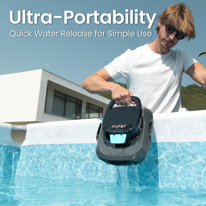 AIPER Scuba SE Cordless Pool Cleaner with 90-Min Runtime, Smart Self-Parking, Lightweight, Pool Vacuum for Above Ground Flat Pools up to 40 Feet, Ash Gray & Cyan