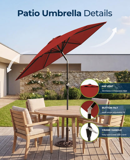 MUCHENGHY 7.5ft Patio Umbrella, Outdoor Market Table Umbrella with Push Button Tilt and Crank, 6 Ribs UV Protection Sun Shade for Lawn, Deck, Garden, Fishing, Backyard & Pool(Burgundy Red)