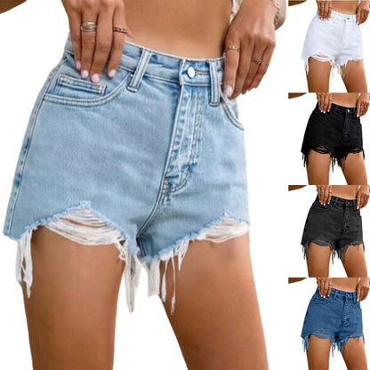 Women's Ripped High Waisted Distressed Denim Shorts Fashion Frayed Raw Hem Casual Summer Jeans Shorts