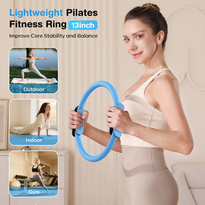 Vanlgs Pilates Kit 13Pcs Home Pilates Essentials Workout Kit with 13" Ring, 10" Ball and Resistance Bands for Women at Home Pilates Equipment Set for Beginners（Blue and White）