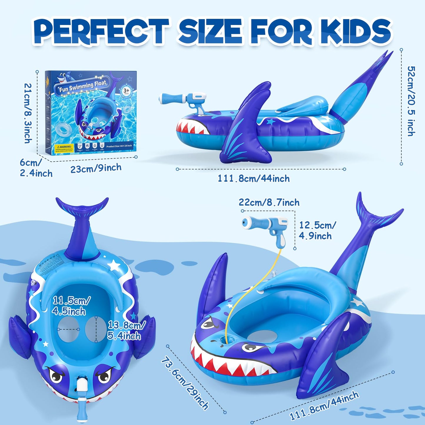AZDYJL Pool Floaties for Kids with Water Gun, Toddler Inflatable Pool Toys