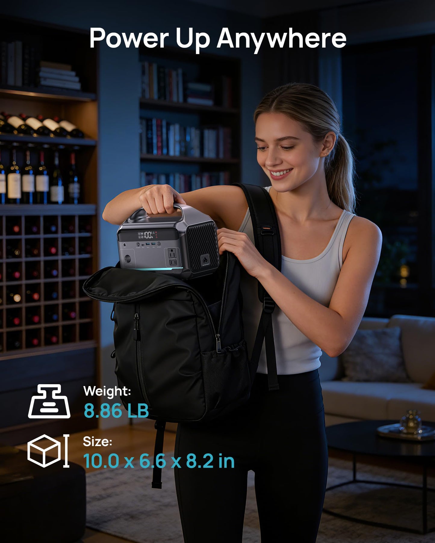 Portable Power Station 1200W Surge, 288Wh LFP Battery Solar Generator, 2hrs Fast Charging, 8.86LB Power Bank with AC Outlets for Home Emergency (Solar Optional)