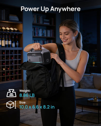 Portable Power Station 1200W Surge, 288Wh LFP Battery Solar Generator, 2hrs Fast Charging, 8.86LB Power Bank with AC Outlets for Home Emergency (Solar Optional)
