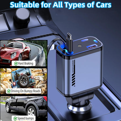 Retractable Car Charger with Galaxy Projector,Type C Fast Car Charger with 120W Power, 2 USB Ports, and Retractable Cables,Compatible with iPhone 16/15/14/13/12/11/iPad and Galaxy Models S23/S22/S10