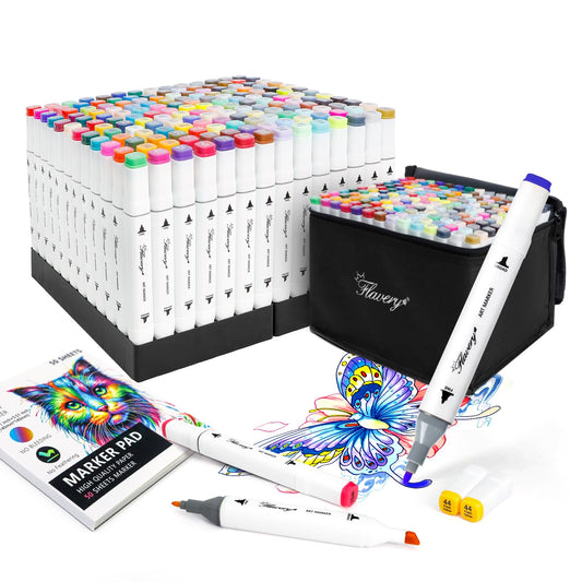 Flavery 168 Colors Alcohol Markers Set, Fine & Chisel Tip Art Markers Permanent for Drawing, Coloring & Painting with Carry Case, Ideal Art Supplies Gift for Adults & Beginner Artists