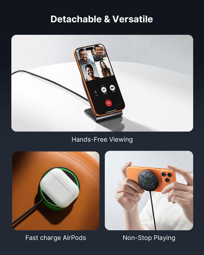 INIU 2-in-1 Detachable Wireless Charger Stand, QI2 15W Fast Charging Pad