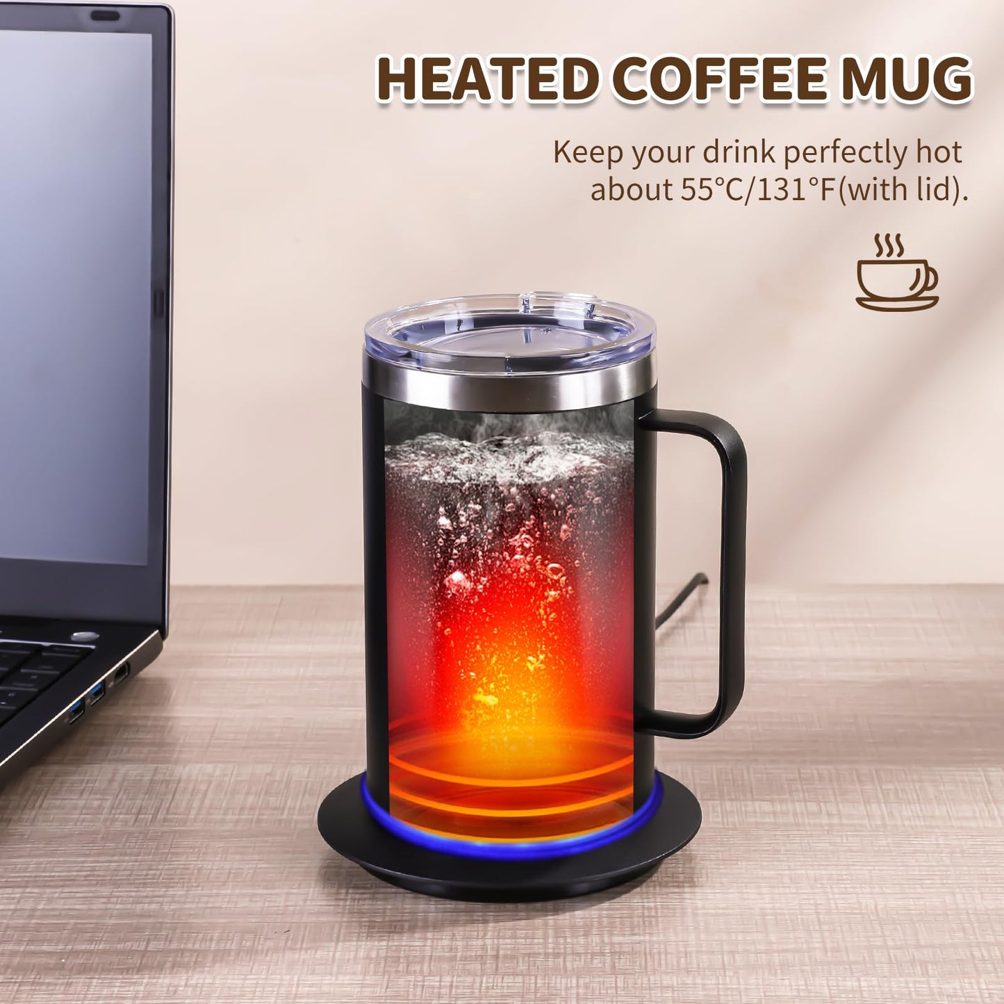 Zhenglu Coffee Warmer Mug Set for Desk, Self Heating Coffee Cup(Black-14oz)