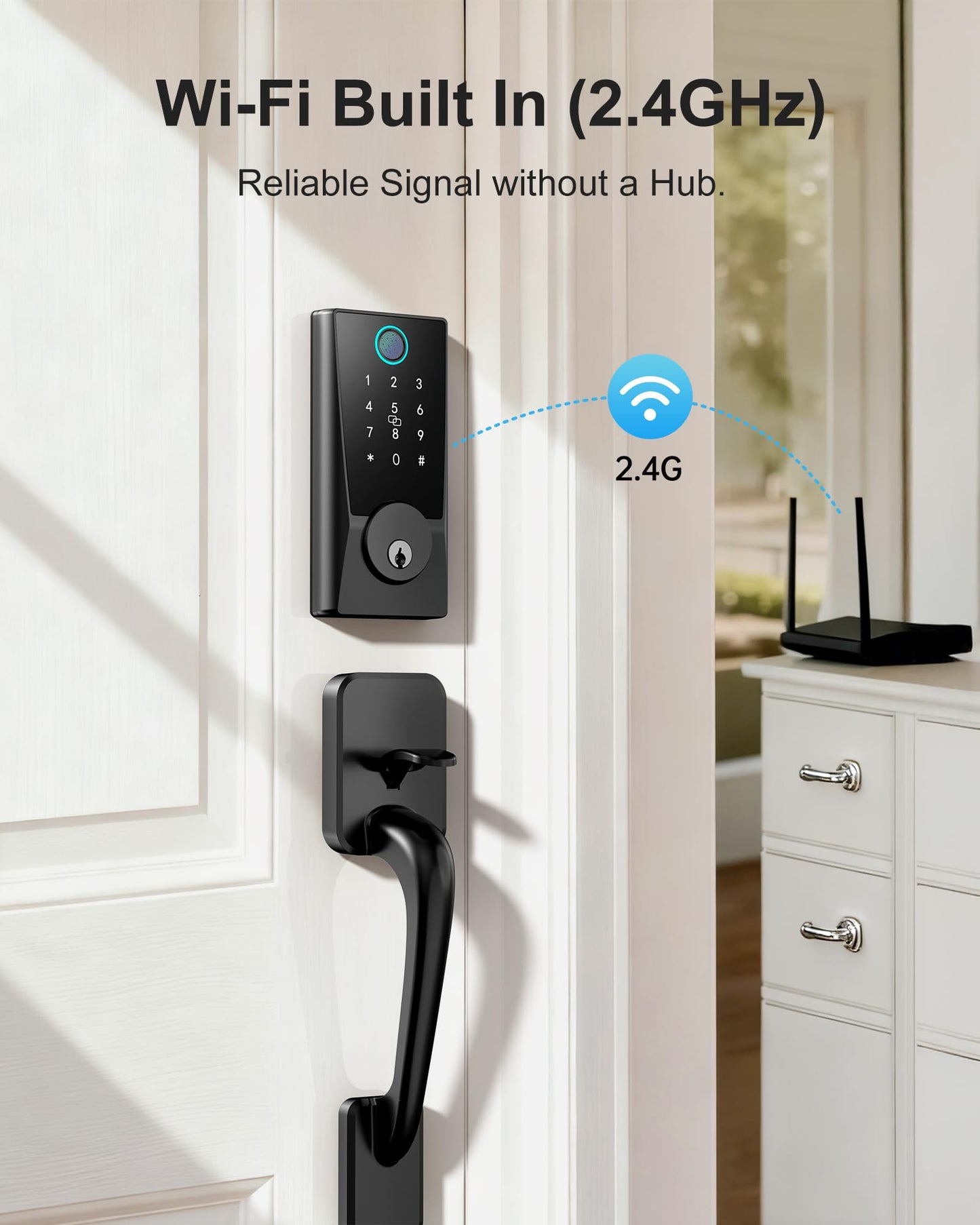 Hornbill WiFi Smart Lock with Handleset: Keyless Entry WiFi Keypad Deadbolt Lock, Compatible with Alexa, Remote Control, Fingerprint Password Unlock, Auto Lock, Built-in Wi-Fi (2.4Ghz)