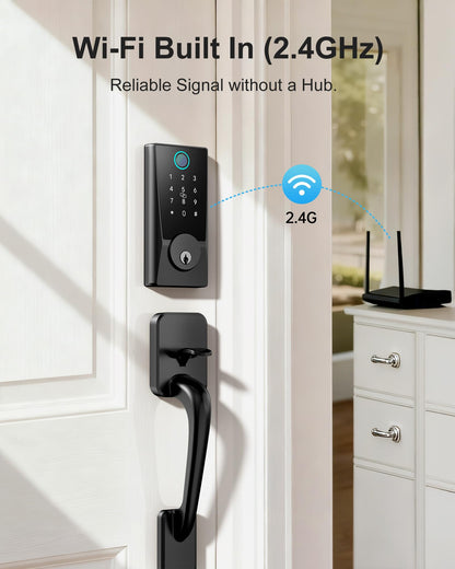 Hornbill WiFi Smart Lock with Handleset: Keyless Entry WiFi Keypad Deadbolt Lock, Compatible with Alexa, Remote Control, Fingerprint Password Unlock, Auto Lock, Built-in Wi-Fi (2.4Ghz)