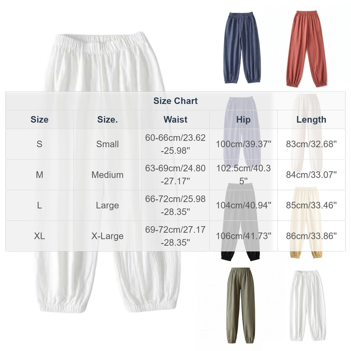 Athletic Joggers for Womens Elastic Waist Linen Capri Pants Ankle Cuffs Sweatpants Baggy Lounge Trousers with Pockets White