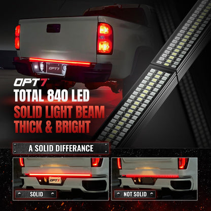 OPT7 48'' Redline Triple Row LED Tailgate Light Bar w/Sequential Red Turn Signal - Weatherproof Rigid Aluminum Frame Light Strip for Maverick Colorado - Full Function Reverse Brake Running