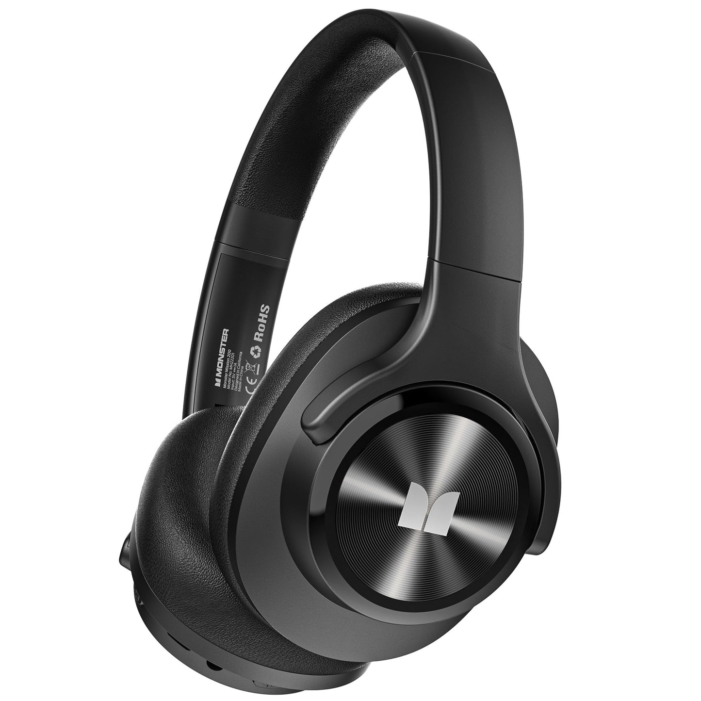 Monster Mission 200 Wireless Headphones Bluetooth 5.4-3 EQ Modes, 60H Playtime, HiFi Stereo Low Latency, Deep Bass, Foldable Lightweight for PC/Mac/Cellphone (Black)