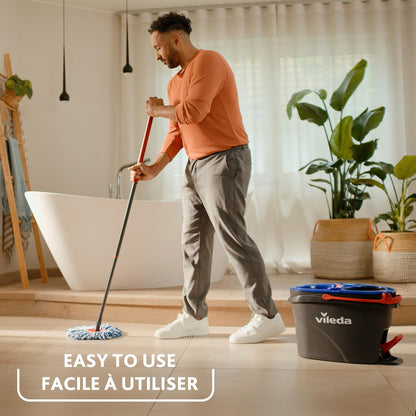 Vileda RinseClean Spin Mop & Bucket System | 2-Tanks Separate Clean and Dirty Water | Machine Washable and Reusable Microfibre Mop Head Replacement | Hands-Free Wringing Bucket