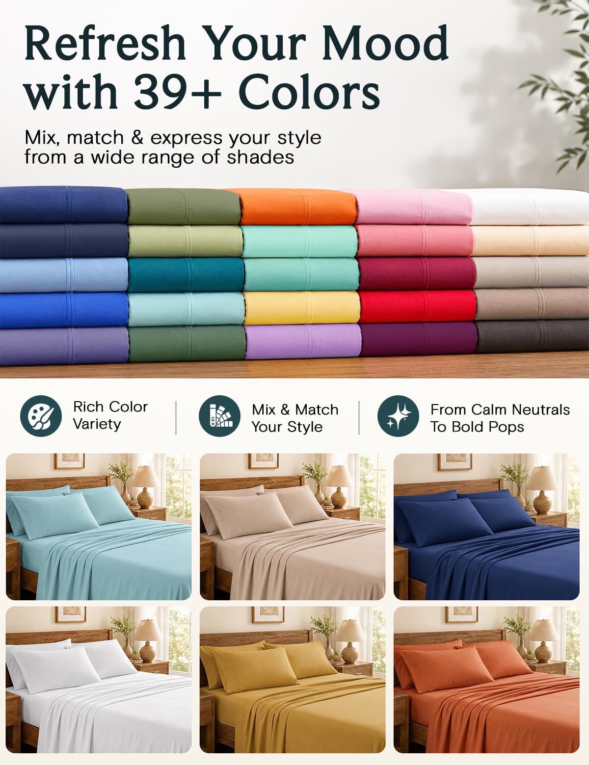 Queen Size Sheet Set, Cooling & Soft Deep Pocket Bed Sheets, 4PC