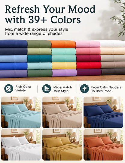 Queen Size Sheet Set, Cooling & Soft Deep Pocket Bed Sheets, 4PC
