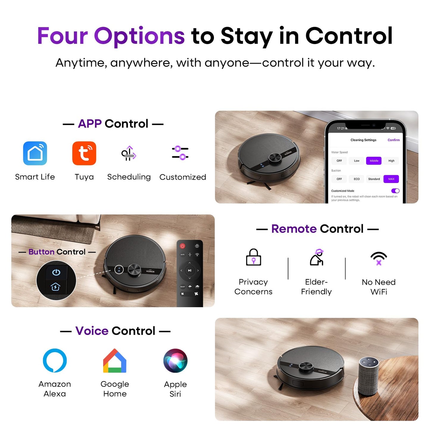 MONSGA Robot Vacuums and Mop, 7000Pa Robotic Vacuum with Lidar Navigation, 180mins Runtime, Tangle-Free Robot Mop, 5 Editable Maps, APP/Remote Control, Ideal for Hard Floors and Carpets
