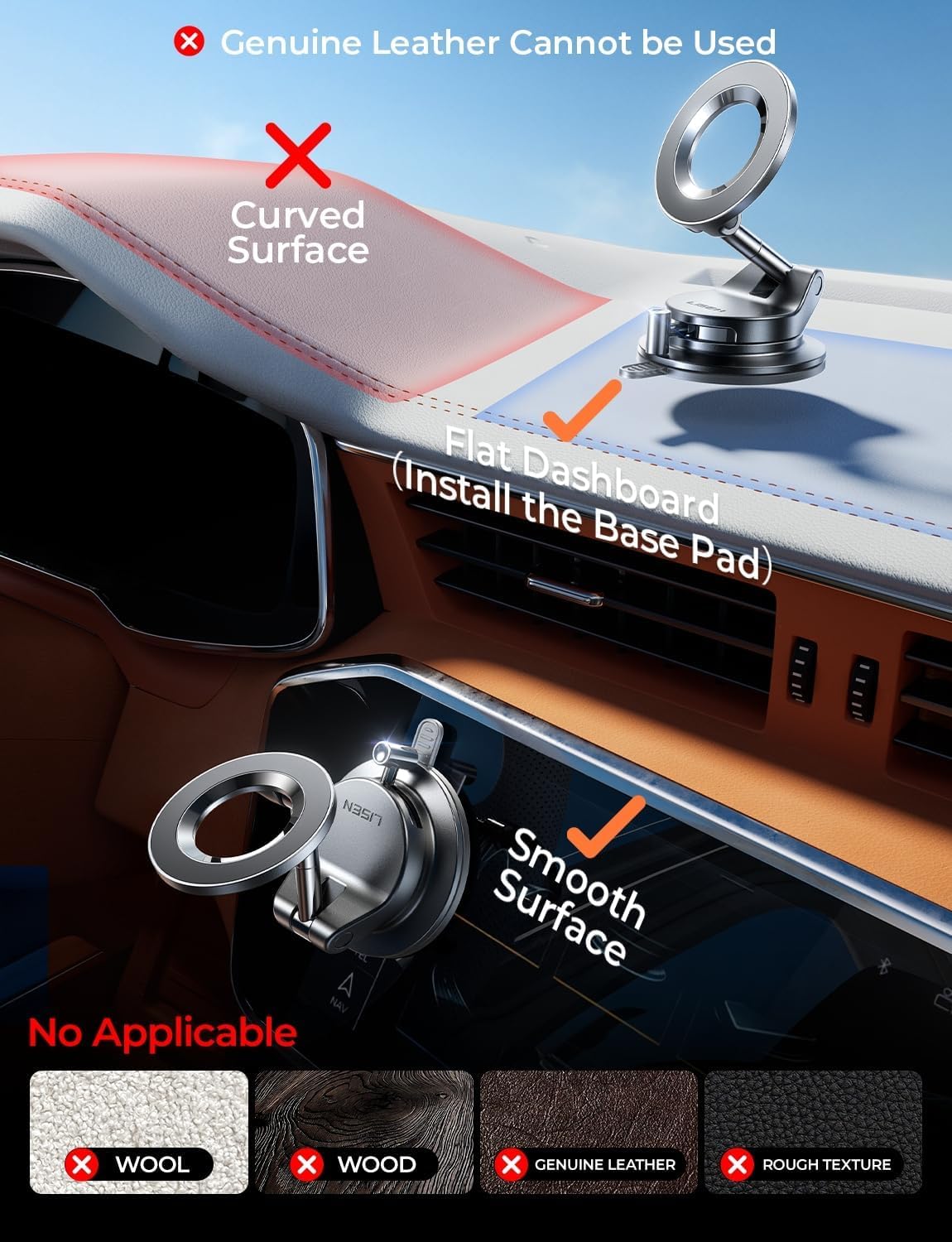 LISEN Car Phone Holder Car for Magsafe Magnetic Car Mount [1s Quick Lock]
