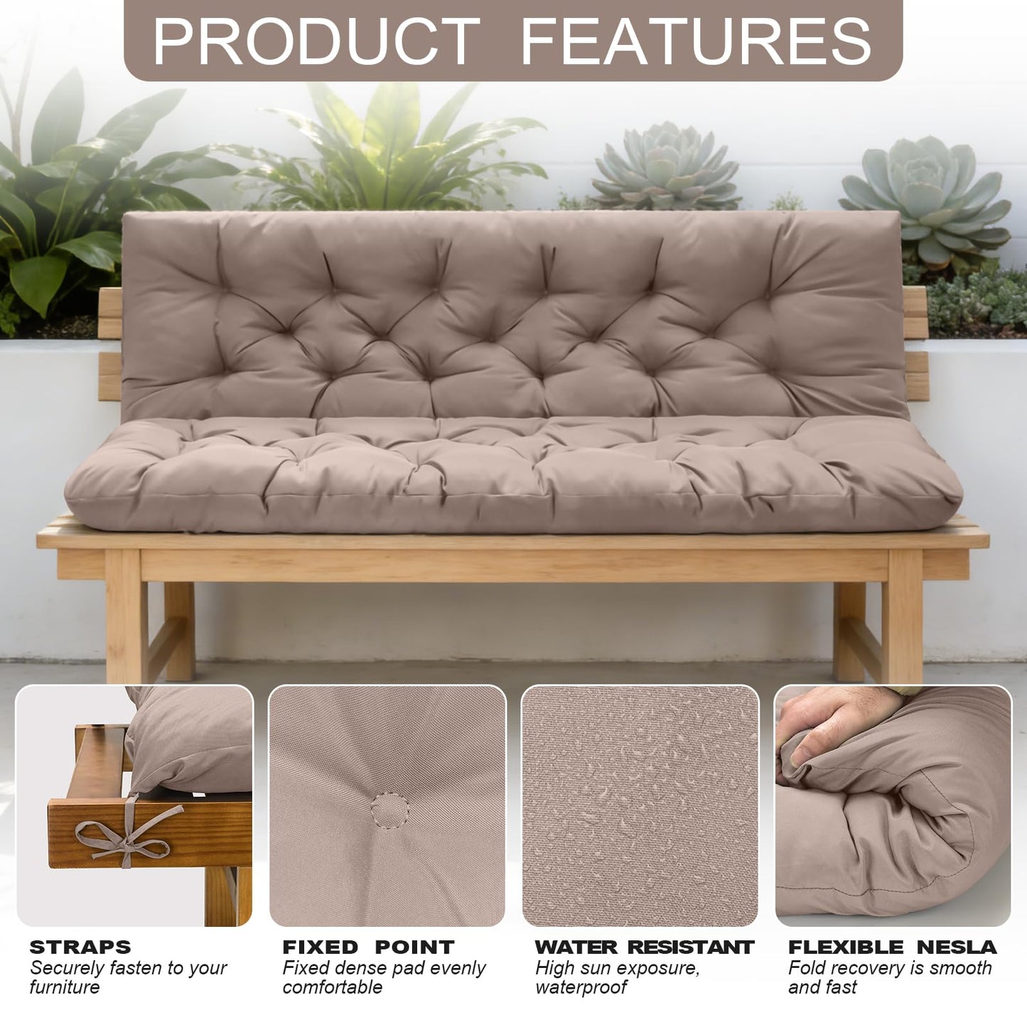 LCYY.TG Outdoor Swing Cushions, 3 Seat Porch Swing Cushion Replacement with Backrest, Swing Cushions for Outdoor Furniture, for Porch Garden,Patio,Backyard Bench Cushion