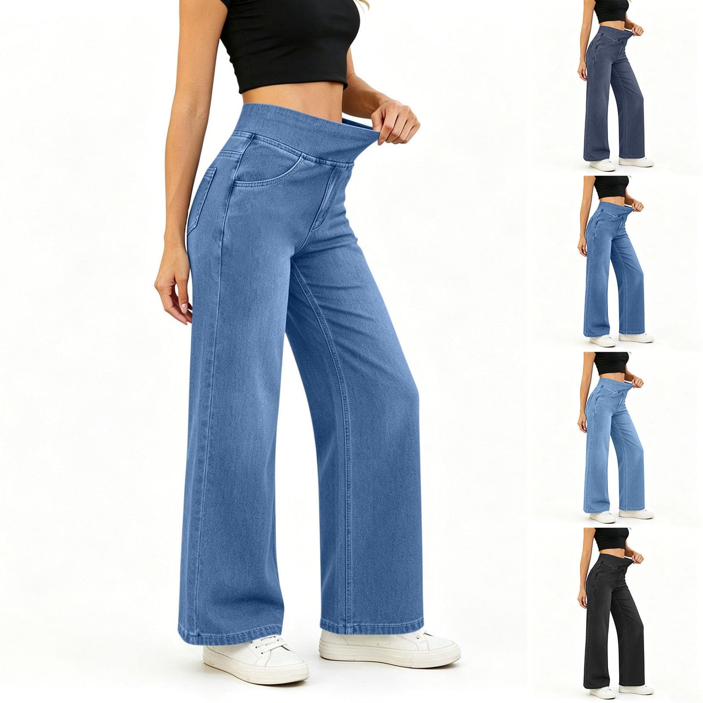 Jeans for Women Wide Leg High Waisted Baggy Trendy Straight Leg Loose Palazzo Denim Pants with Pockets 2026 Fashion Blue Medium