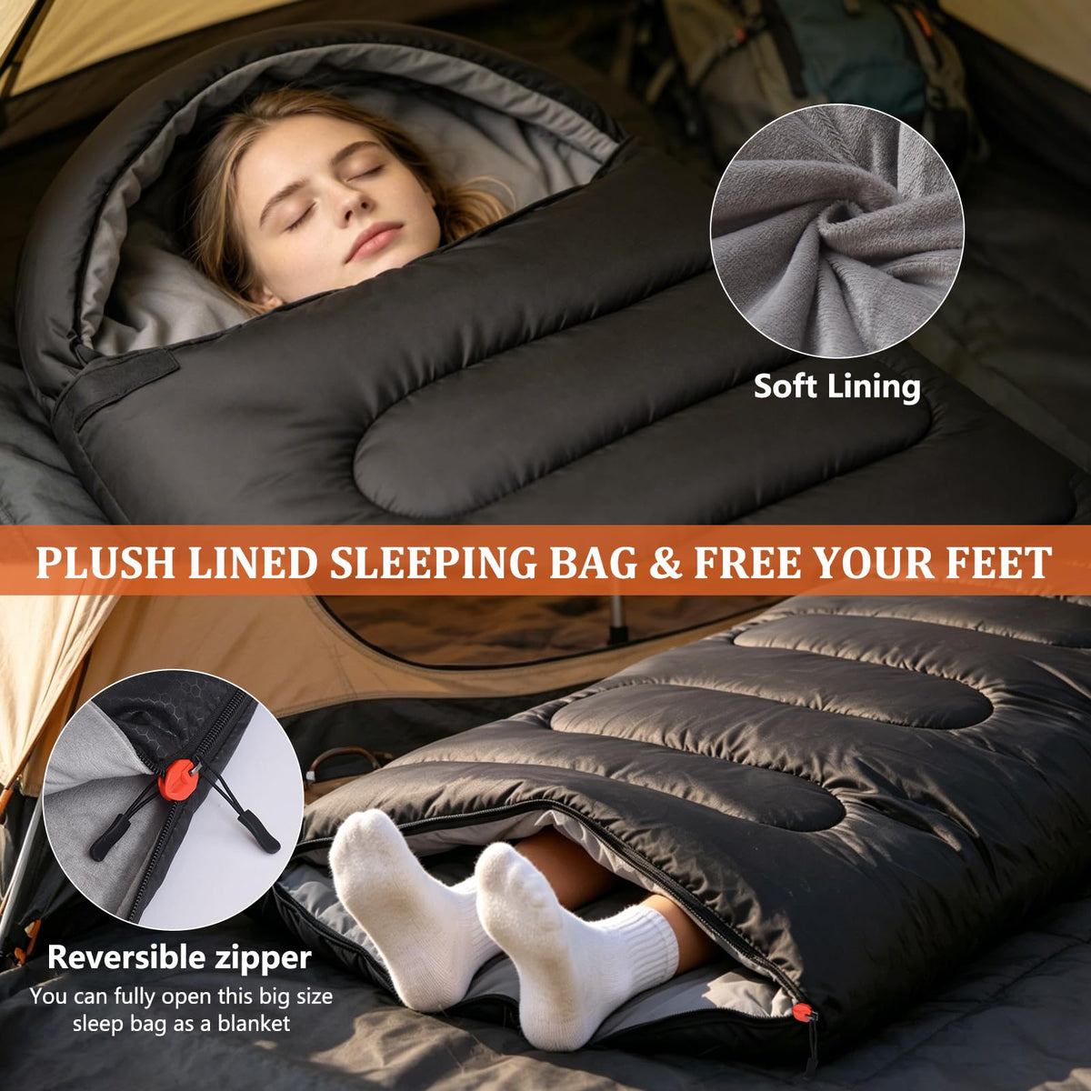 SWTMERRY Sleeping Bag for Adults, Cold Weather & Warm Plush Fleece-Lined Interior - Portable Waterproof Windproof with Compression Sack for Camping Hiking Traveling Indoor & Outdoor