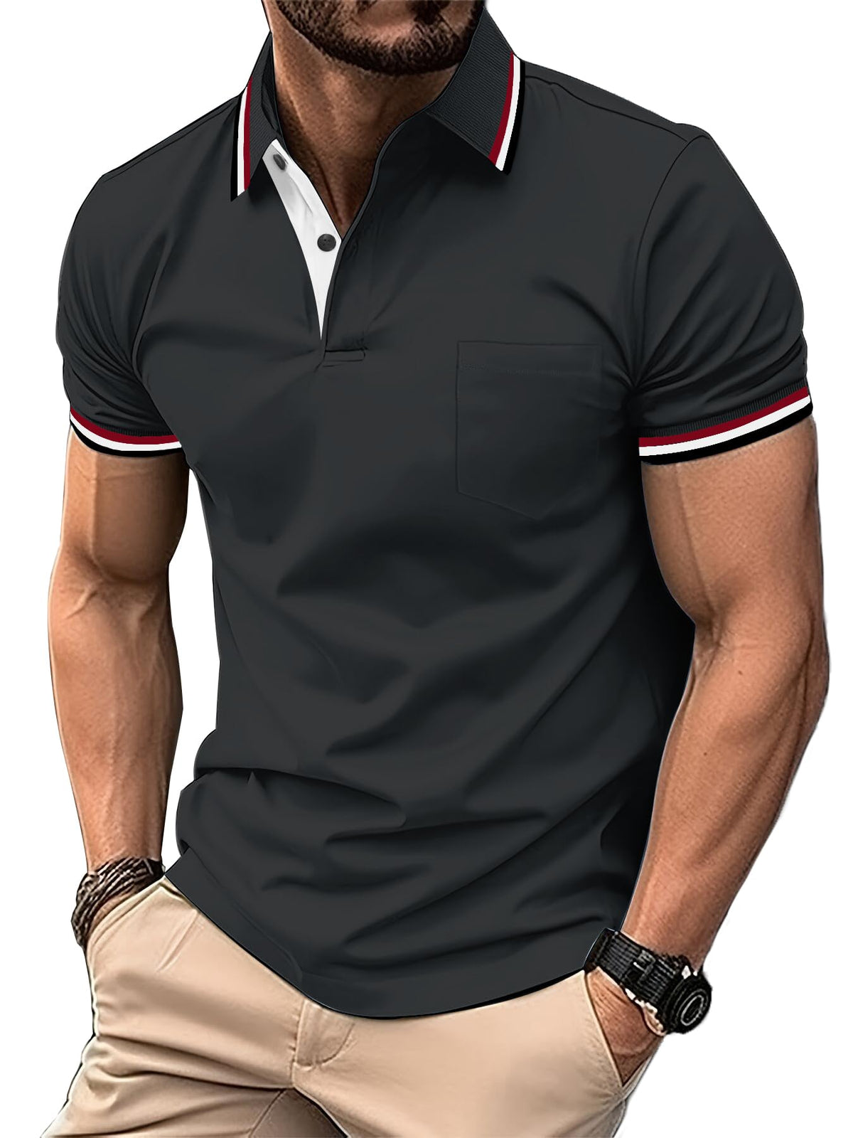 ZITY Men's Casual Polo Shirt Short Sleeve Golf Shirt Classic Collared Poloshirt with Pocket Basic Slim Fit Work Shirt for Men